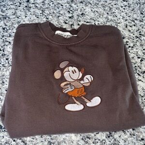 Brown Sweatshirt with Mickey Mouse Embroidery